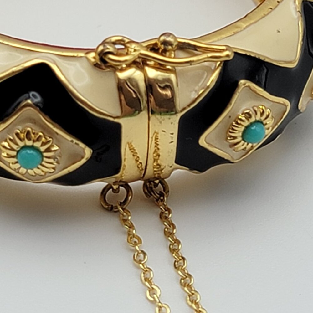 J.Crew Gold Tone Turquoise Bead Multicolor Enamel Hinged Bracelet Clamper 6.5" - Picture 3 of 6